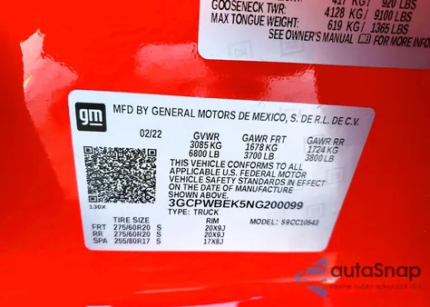 2022 Chevrolet Silverado Ltd C1500 Custom z USA, uszkodzony, nr VIN 3GCPWBEK5NG200099